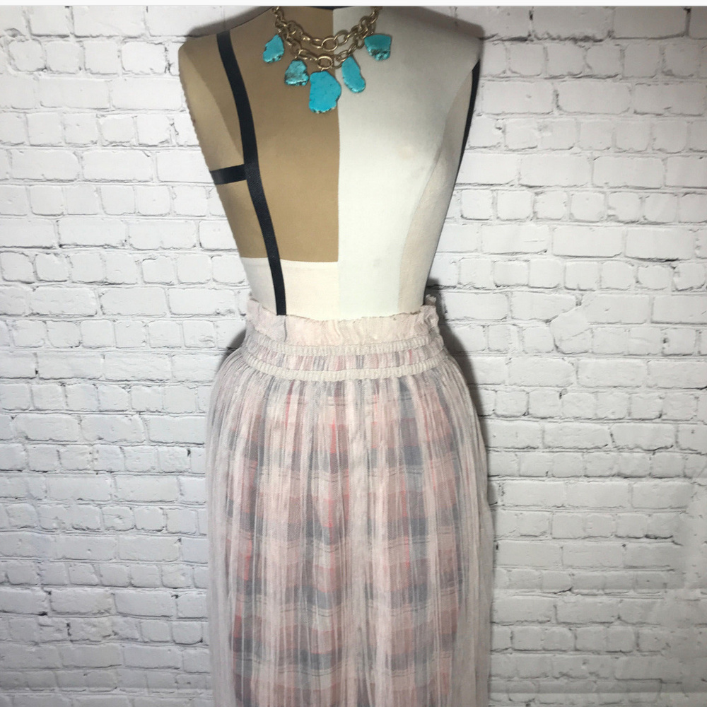 Oddy Knee Length Skirt Red & Blue Plaid with Pink